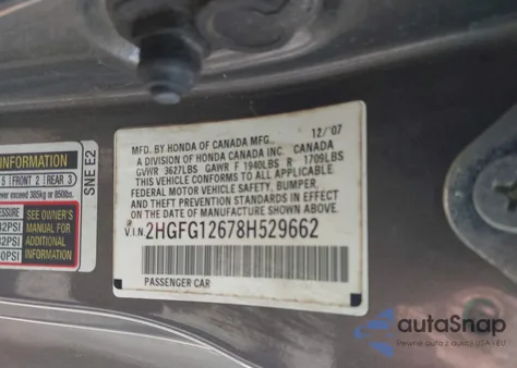 2008 Honda Civic Lx из США, поврежденный, VIN 2HGFG12678H529662